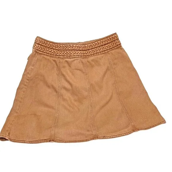 Free People Hemp Cotton Blend Distressed Brown Braided Wide Waist A Lined‎ Skirt - Picture 9 of 10